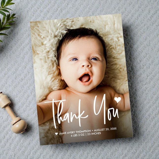Baby Photo Thank you Heart Birth announcement Postcard (Birth announcement thank you heart photo postcards.)