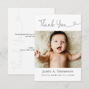 Baby Photo Thank you Heart birth Baby shower Card