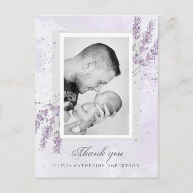 Baby Photo thank you lavender birth announcement P Postcard (Front)
