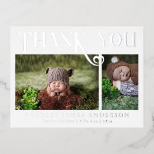 Baby Photo Thank You Modern Heart Birth Foil Invitation Postcard