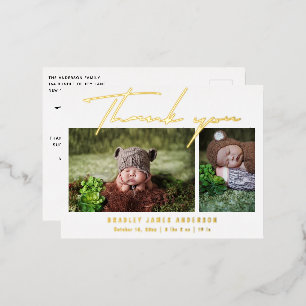 Baby Photo Thank You Modern Script Birth Foil Invitation Postcard