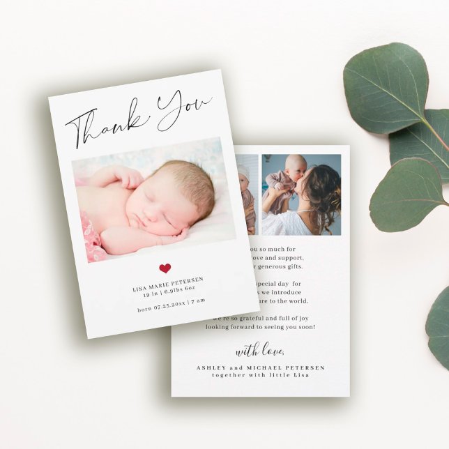 Baby photo thank you script birth announcement (This is a MINI CARD. Bigger sizes available)