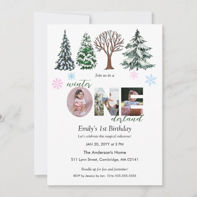 Baby Photo Winter ONEderland First Birthday Invitation (Front)