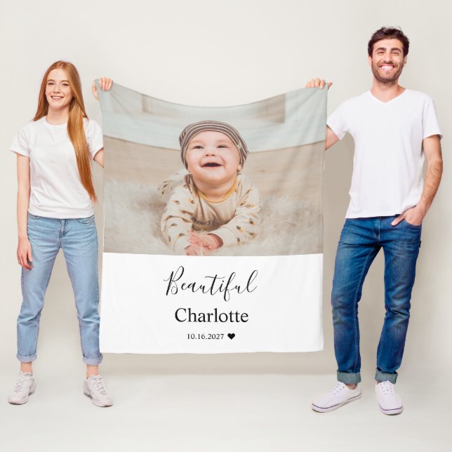 Baby Photo with Custom Name Keepsake Fleece Blanket (In Situ)