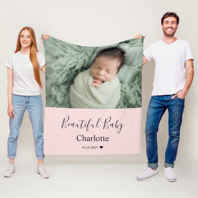 Baby Photo with Custom Name Keepsake Fleece Blanket (In Situ)