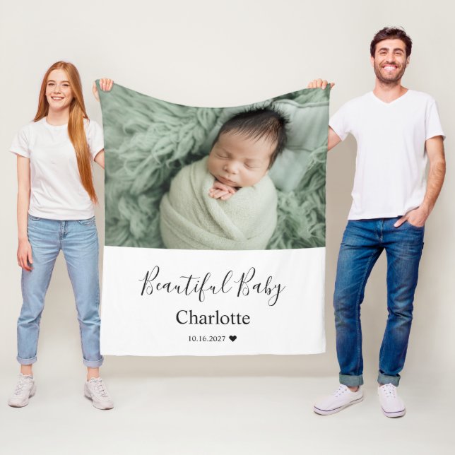 Baby Photo with Custom Name Keepsake Fleece Blanket (In Situ)