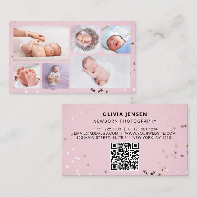Baby Photographer Custom Newborn Photo Chic Modern Business Card (Front/Back)