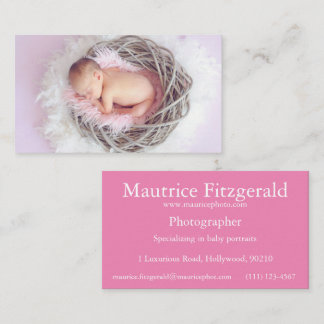 Baby photographer pink with white writing business card