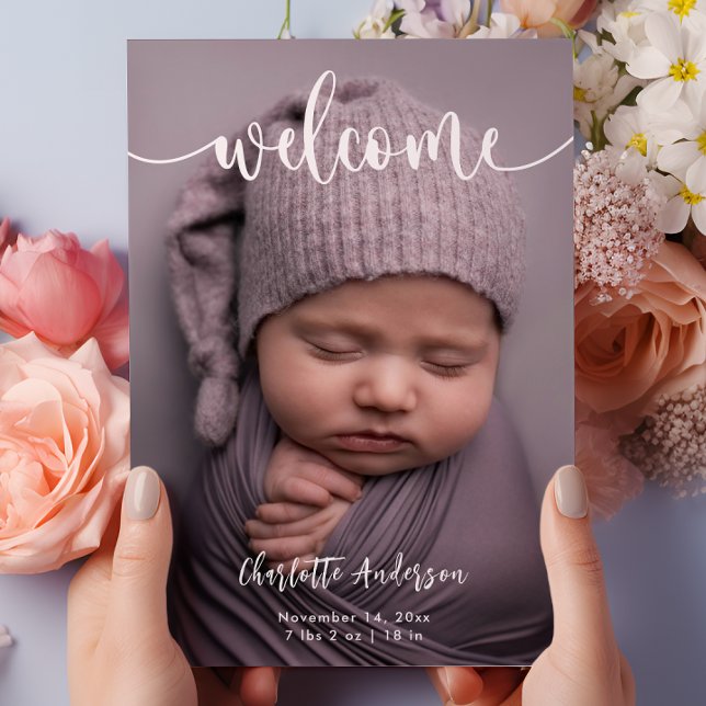 Baby Photos Elegant Name Script Birth Announcement (Creator Uploaded)