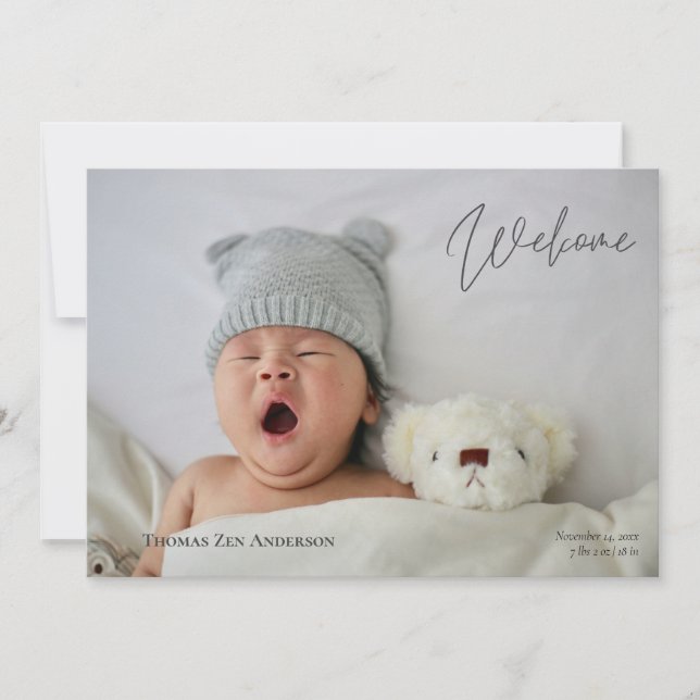 Baby Photos Modern Calligraphy Birth Announcement (Front)