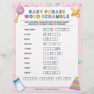 Baby Phrase Scramble [Baby Basics Pink] Custom Letterhead