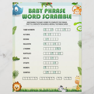 Baby Phrase Word Scramble [Animal Theme] Custom Letterhead