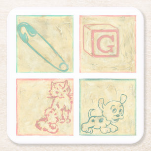 Baby Picture Blocks by Chariklia Zarris Square Paper Coaster