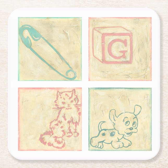 Baby Picture Blocks by Chariklia Zarris Square Paper Coaster (Front)