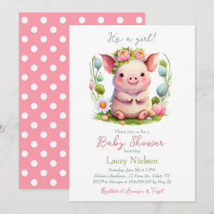Baby Pig Girl Baby Shower Invitation
