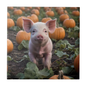 Baby Pig In The Pumpkin Patch,  Tile