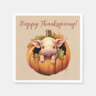 Baby Pig & Pumpkin Thanksgiving Cocktail Napkins