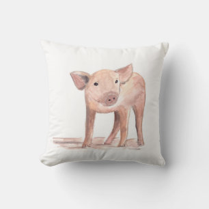 Baby piglet pig art Animal Watercolor Farm Cushion