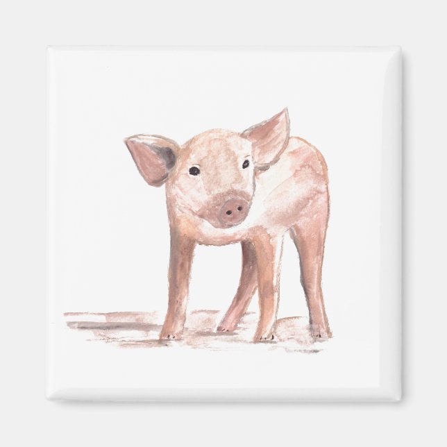Baby piglet pig art Animal Watercolor Farm Magnet (Front)