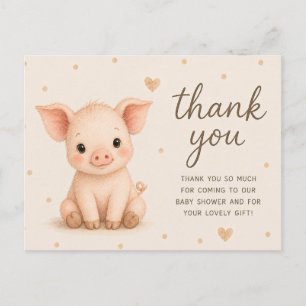 Baby Piglet Pig Baby Shower Thank You Postcard