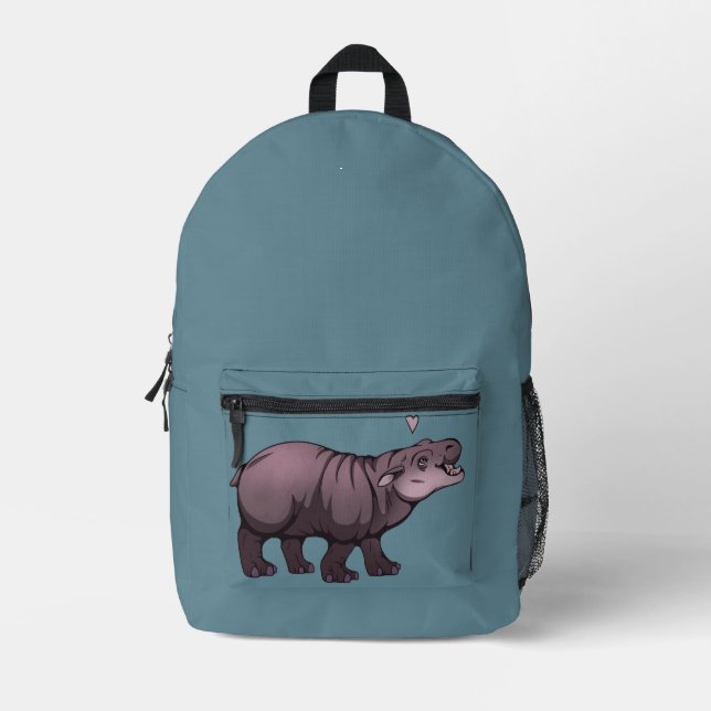 Baby Pigmy Hippo Printed Backpack (Front)