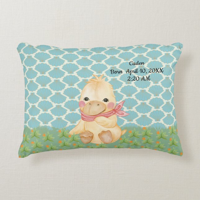 Baby Pillow for Boy with Duck & Birth Date (Front)