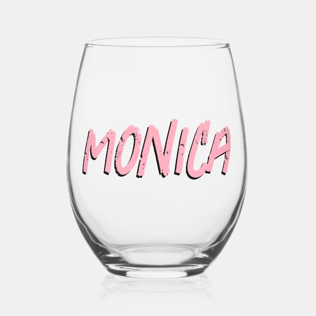Baby Pink 3D Funny Modern Name  Stemless Wine Glass (Front)