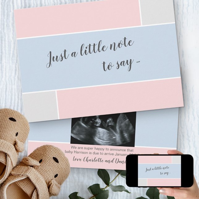 Baby Pink and Blue Custom Sonogram Photo Pregnancy Announcement (Creator Uploaded)