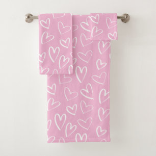 Baby pink and white heart pattern  bath towel set