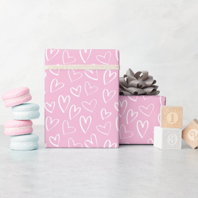 Baby pink and white heart pattern  wrapping paper (Baby Shower)