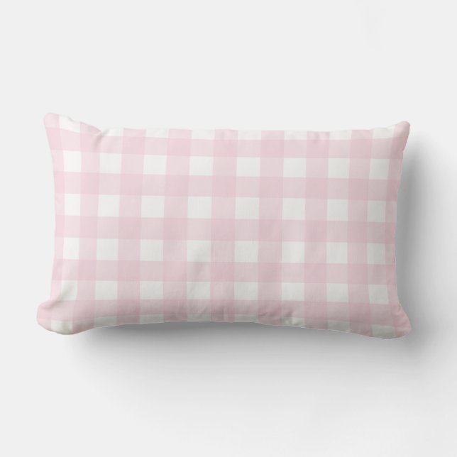 Baby Pink and White Large Gingham Pattern. Lumbar Cushion (Front)