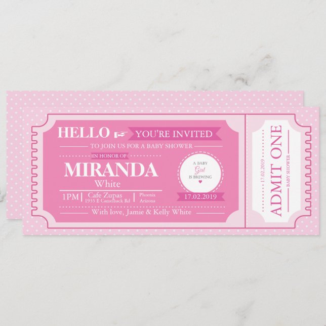 Baby Pink Baby Shower Event Ticket Invite (Front/Back)
