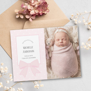 Baby Pink Bow Baby Girl Photo Birth Announcement