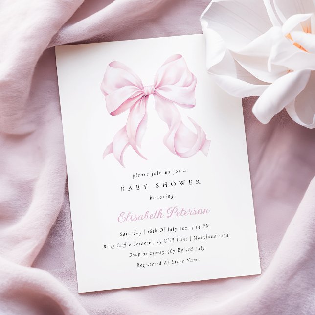 Baby Pink Bow Baby Shower Invitation (Creator Uploaded)