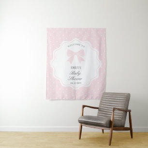 Baby Pink Bow Polka Dots Girl Baby Shower Welcome Tapestry