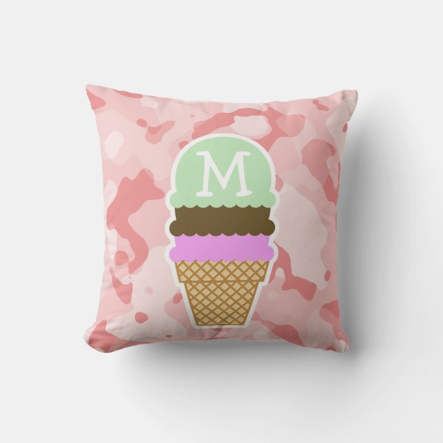 Baby Pink Camo; Ice Cream Cone Cushion (Front)