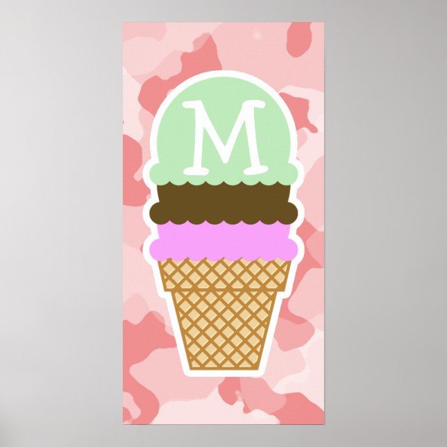 Baby Pink Camo; Ice Cream Cone Poster (Front)
