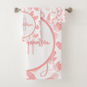 BABY PINK CHRISTMAS WINTER MITTENS & HATS MONOGRAM BATH TOWEL SET