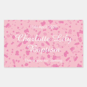 Baby Pink Confetti Baptism Christening Favour Rectangular Sticker