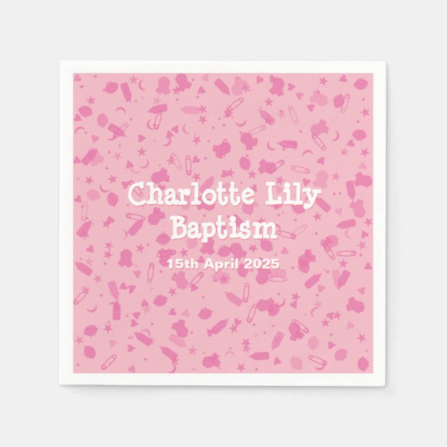 Baby Pink Confetti Baptism Christening Napkin (Front)