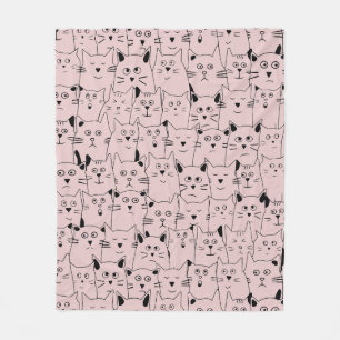 Baby Pink Cute Suspicious Kitties Cats Pattern Fleece Blanket