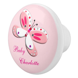Baby Pink Cute Whimsy Butterfly Personalised Ceramic Knob