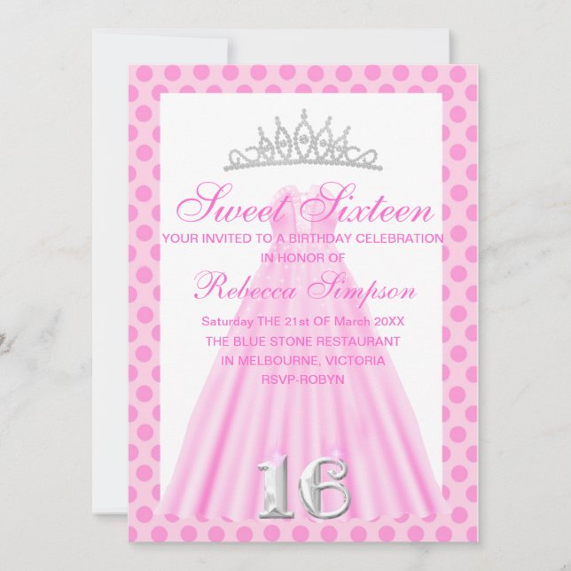 Baby Pink Dress Sweet Sixteen Birthday Invite (Front)