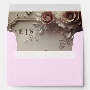 Baby Pink Elegant Monogram Floral Wedding Envelope
