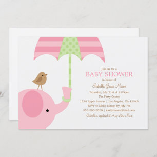Baby Pink Elephant   Baby Shower Invite