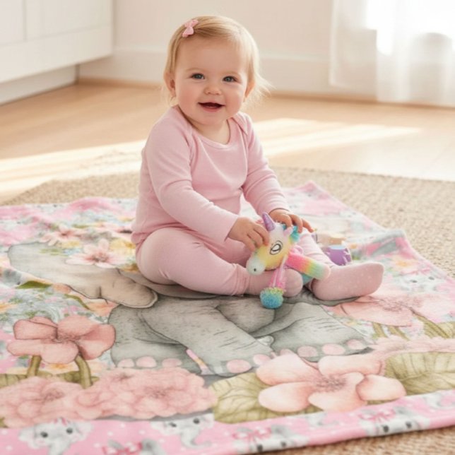 Baby Pink Elephants Fleece Blanket (Creator Uploaded)