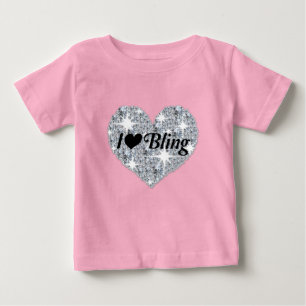 Baby Pink Faux diamond heart 'I Love Bling' design T-Shirt