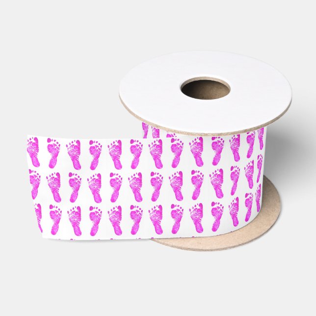 Baby Pink Footprints Satin Ribbon (Spool)
