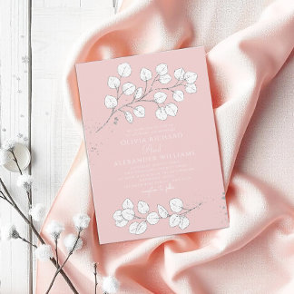 Baby Pink Frosty greenery Eucalyptus Wedding Invitation