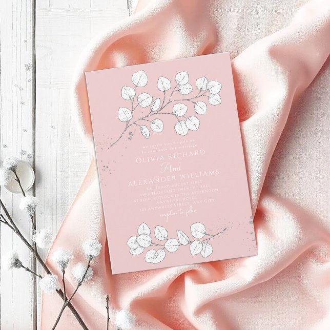 Baby Pink Frosty greenery Eucalyptus Wedding Invitation (Creator Uploaded)